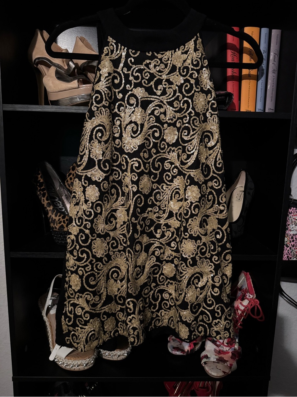 Style & Co. Black and Gold Embroidered A-Line shirt